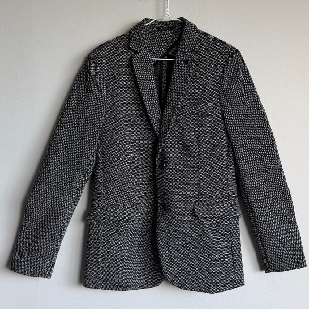 ZARA MAN Gray Textured Blazer with Elbow Patches – Men’s Size 40